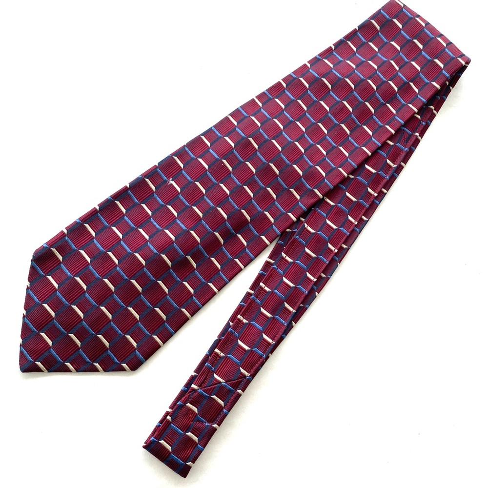 Roundtree. & Yorke BURGUNDY Honeycomb Design Silk Necktie